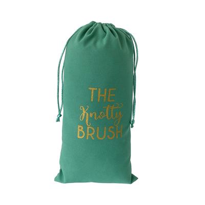 China Recyclable Screen Printing Luxury Green Velvet Skincare Tool Bags Pouches With Drawstring for sale