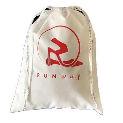 China Brand Recyclable Custom Logo And Printed White Ribbon 30x40cm Drawstring Velvet Sandals Storage Bags for sale