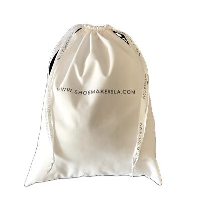 China Recyclable Custom Brand Logo And Printed White Ribbon 30x40cm Drawstring Velvet Women Shoes Packaging Bags for sale