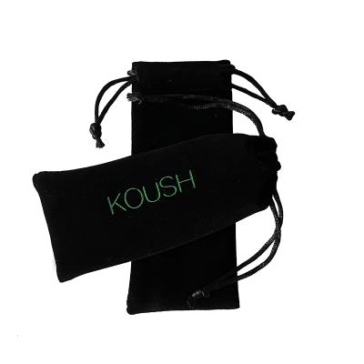 China Recyclable Custom Drawstring Pouches Small Logo Printed Black Velvet Lipstick Bags For Lip Gloss for sale