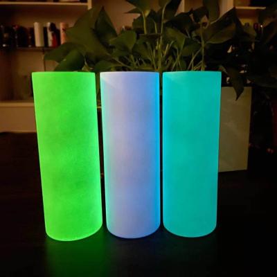 China RTS 20oz Disposable Tumblers Glow in Dark Empty White Blue or Green Stainless Steel Sublimation Tumbler Kit Straw and Lid for sale