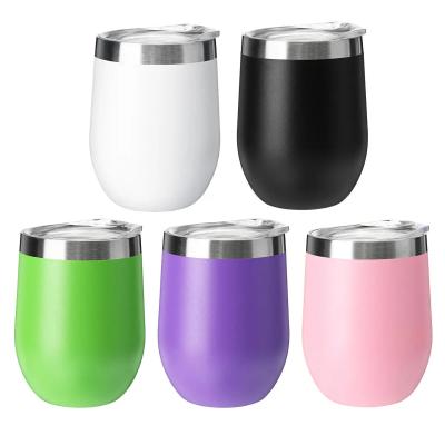 China 12oz Vacuum Double Wall Stainless Steel Egg Shape Wine Cup Disposable Custom Cup Insulated Wine Tumbler With Lid for sale