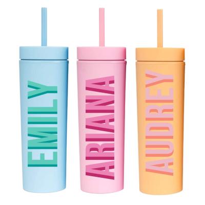 China White 16 Ounce Matte Tumblers Double Wall Acrylic Disposable Pastel Tumbler With Straw And Screw Lid for sale