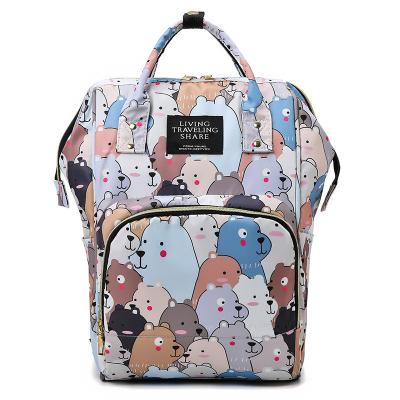 China Wholesale Hot Cute Cartoon Printing Large Capacity Water Resistant Diaper Bags Mommy Baby Backpack Bag for sale