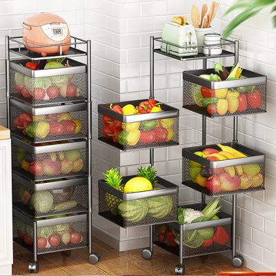 China 3 4 5 Layers Folding Revolving Practical Cart Kitchen Shelf With Wheel Storage Rack for sale