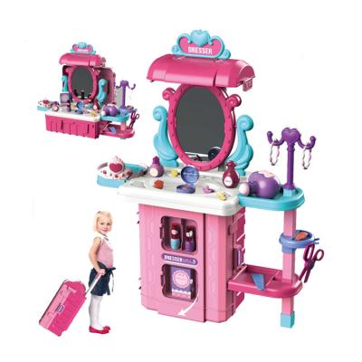 China Girl Toys Dressing Table Girl Pretend Play Makeup Plastic Make Up Toy Set, Lovely Dresser Pink Princess Toys Dressing Table for sale