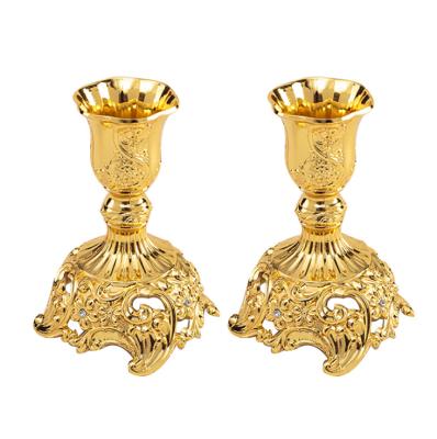 China A pair of antique gold metal imitation wedding antique candle holder for sale