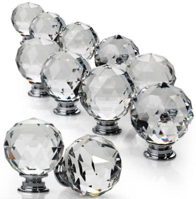 China Modern 30mm Crystal Head Glass Drawer Cabinet Wardrobe Pull Handle Knobs With Screw for sale