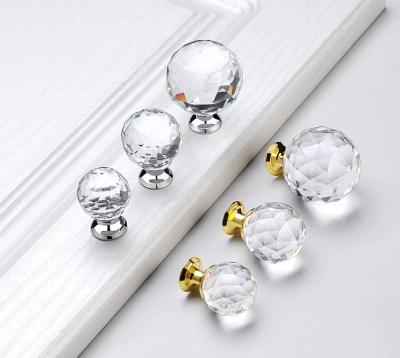 China 30mm Small Gold Modern Crystal Ball Cabinet Decorative Drawer Handles Doot Knob for sale