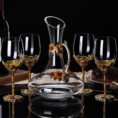 China Sustainable Household Wedding Gifts Enamel Crystal Glass Goblet Luxury Lead Free Red Wine Glass Decanter for sale