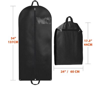 China Black High Quality Nonwoven Storage 137cmx60cm Suits Bag For Suit Cover Garment Dust Cover Dress Foldable Zippered Clothes Bag for sale