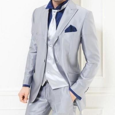 China Anti Shrink Gray Silver Mens Suits 3 Pieces With Free Tie Designer Suits Set For Men for sale