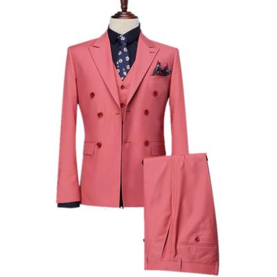 China Coral Double Breasted Men Suits Breathable Peaked Lapel Groom Tuxedos Men Suits 3 Pieces Wedding Best Man Blazer for sale