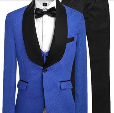 China Breathable Royal Blue Handsome Pattern Mens Suits 3 Piece Mens Suits Sets Wedding Prom Blazer Business Tuxedos for sale