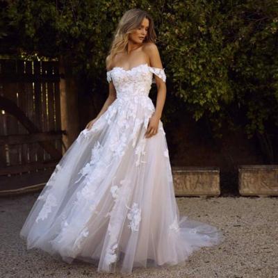 China Breathable Lace Wedding Dresses 2019 Beach Boho Bride Dress Lace Up Back Princess Wedding Gowns for sale