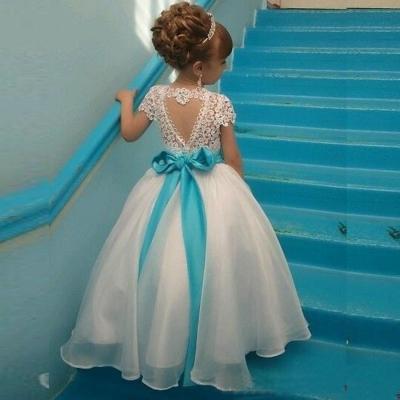 China Breathable Luxury Bow Sash Lace Illusion Flower Girl Ankle-Length Wedding Dress WF122 for sale