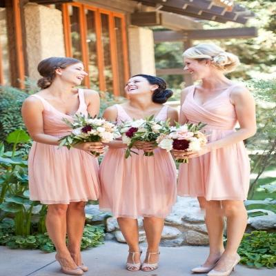 China Hot Sale Breathable Chiffon Short Pink Bridesmaid Dresses A Line Maid Of Honor Dresses Party Wear for sale