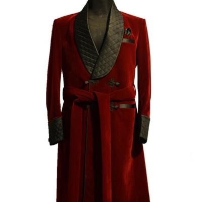 China One Piece Double Breasted Velvet Red Men's Long Coat Dinner Jacket Burgundy Velvet Anti-Shrink Just Suiting Groomsman Coat Blazer Tuxedos for sale