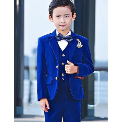 China ENGLAND STYLE Royal Blue Velvet Children's Evening Wear Suit Kids Wedding Blazer Boy Birthday Party Suit Three Piece Jacket Pants for sale