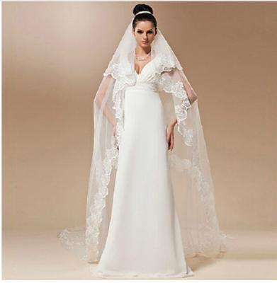 China Wholesale Soft Wedding Applique Bridal Veil WF885 Long Edge Applique White for sale