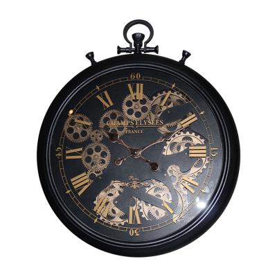 China Factory Direct Selling Black Gold Antique Coffee Antique Wall Clock Classic Style Gear Clock for sale