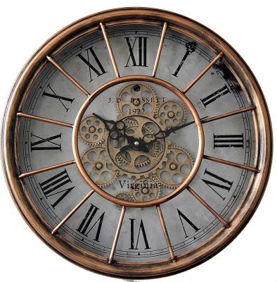 China French antique hot sale gear wall clock home decor factory style clocks iron art moving for sale