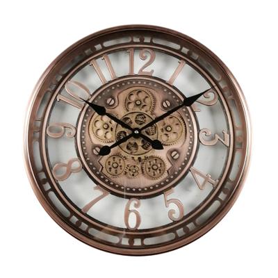 China Antique Decorative Vintage Metal Wall Clock Large Rustic Garden Style Gear Clock for sale