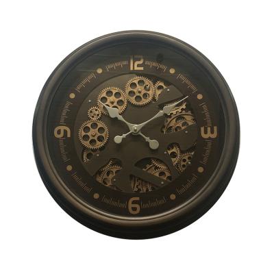 China Antique Industrial Roman Glass Face Numbers Wall Clock Europe Style 52.5cm Round Gear Clock for sale