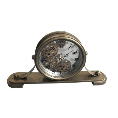 China Factory direct good quality style decor desk clocks antique metal moving gear TOOTH clock table for sale