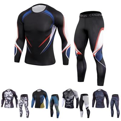 China Men's Sports Fitness Suit Compression Shirt Long Sleeve Pants Base Layer Quick-Drying Top Tight Running Suit Breathable Compressed Suit for sale