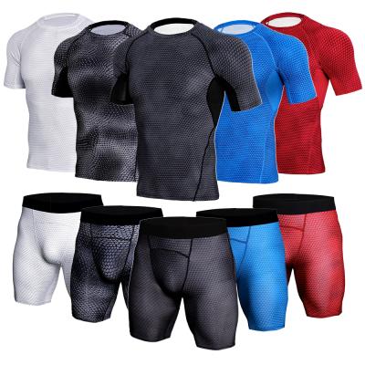 China New Fashion Breathable Fitness Sublimation Printing Men's Compression Suit Bodybuilding Gaiters Workout Gym Clothing Top Quick-Drying for sale