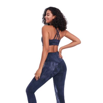 China 2021 Wholesale Custom Designer Summer Breathable Booty Women Stretching Sports Gym Tie Dyeing Active Yoga Wear Set for sale