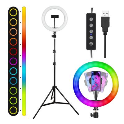 China Wholesale Makeup Light Circle 26CM-1 RGB 10inch Large Portable With Phone Holder Selfie LED Fill Ring Light for sale