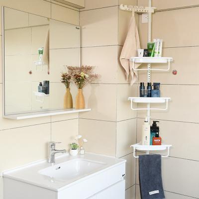 China Minimalist Convenience Three Floors Rack Adjustable Wall Mounted Rack Storage Corner Shelf Plastic Bathroom Shelves for sale