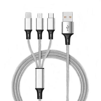 China MP3/MP4 Player 1.2 In 1 3 Meters 3 Fast USB Cable Mobile Phone 2.4A Nylon Charging Current Cable For Micro/For Type C/For iPhone for sale