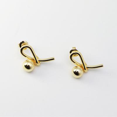 China Trendy RTS 18K Gold Ethnic Minimal Bow Knot Earring For Women Custom Pearl Earring 2021 for sale