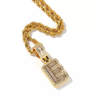 China CLASSIC Gold Plated Men's Diamond Necklace Initial Necklace 18K/14k Zircon Rope Chain AAA Bling Charms Necklace Pendant for sale