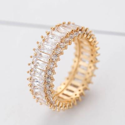 China Romantic Luxury Minimalist CZ Rings Delicate Simple Design Full Geometric Pave Zircon Crystal Rings Mirco Pave Diamond Rings for sale