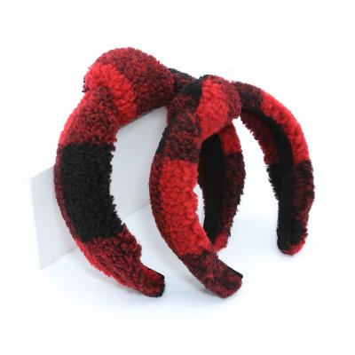 China Mom Mimi Christmas gift from women RTS red and black plaid sherpa headbands bling teddy headband winter headband women baby headband for sale