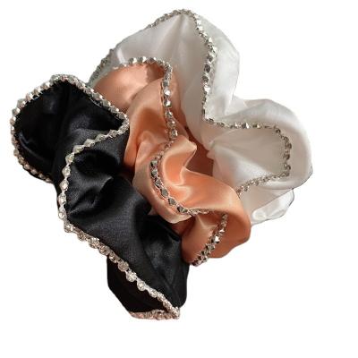 China Fashionable Silver Rivet Bling Woman Design Hair Scrunchie Silk Hair Ties Custom Oversized Scrunchies 100% Silk Hair Scrunchies for sale