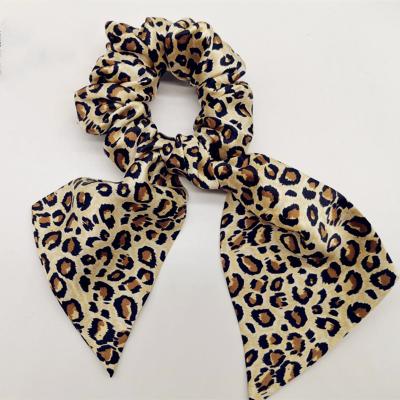 China Real silk scrunchies fashion long leopard tail woman mulbery high quality solid silk hair scrunchies for sale