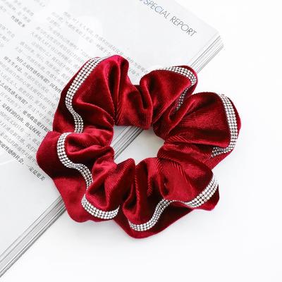 China Best Selling Multi Colors Gold Velvet Hair Scrunchies Women Lady Bling Hair Scrunchies Rhinestone Diamond Hair Scrunchies for sale