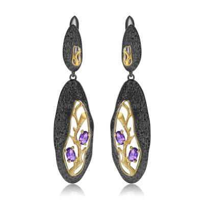 China CLASSIC Hollow Gold Plated Amethyst Earrings for sale