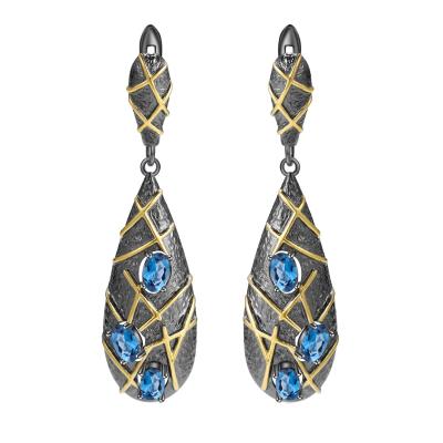 China Casual/Sporty Blue Gold Corundum Earring for sale