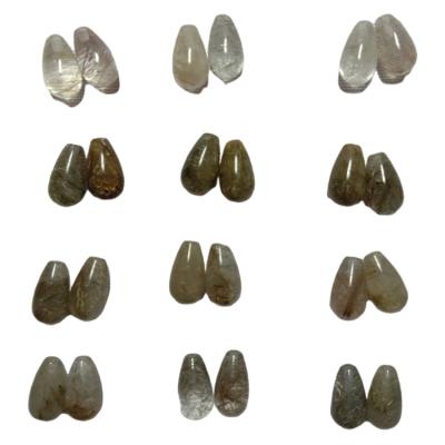 China Vintage Natural High Quality Rutilated Quartz Gold Teardrop Faceted Top Drilled 8x14mm Loose Gemstone For Jewelry for sale