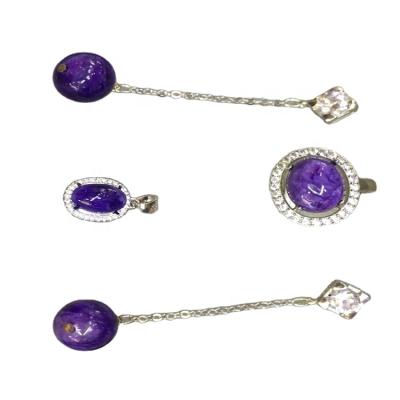 China CLASSIC Purple Amethyst Charoite 925 Sterling Silver Necklace Ring Earrings for sale