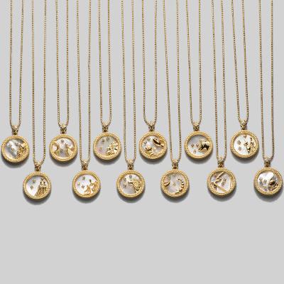 China FASHIONABLE Zodiac Sign Constellation Lucky Birthstone Shell Pearl Necklace 925 Sterling Silver 12 Pendant Necklace Charm Pendant For Women for sale