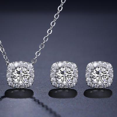 China Fashion Women Jewelry Necklace Earrings CLASSIC CZ Zircon Wedding Bridal Engagement Jewelry Set for sale