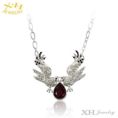 China New Design FASHIONABLE Chunky Brass Statement Necklace Peace Love Dove Bird and Earring Jewelry Set with Preciosa Ruby Stone for sale