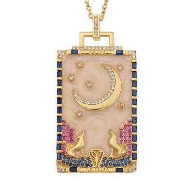 China Hotsell FASHIONABLE Gold Plated Square Enamel Tarot Card Pendant Good Luck Necklace Tarot Card Blessing Jewelry for sale